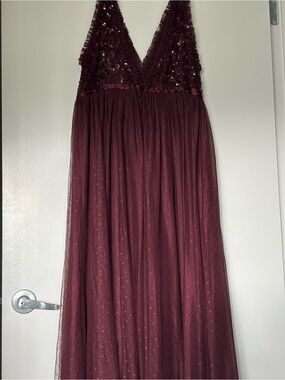 Needle & Thread Burgundy Sequin Tulle Maxi Dress